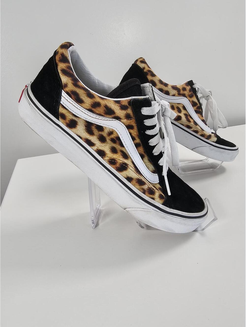 Vans Old Skool Leopard Print Black/White Skate Sneakers - Picture 5 of 14